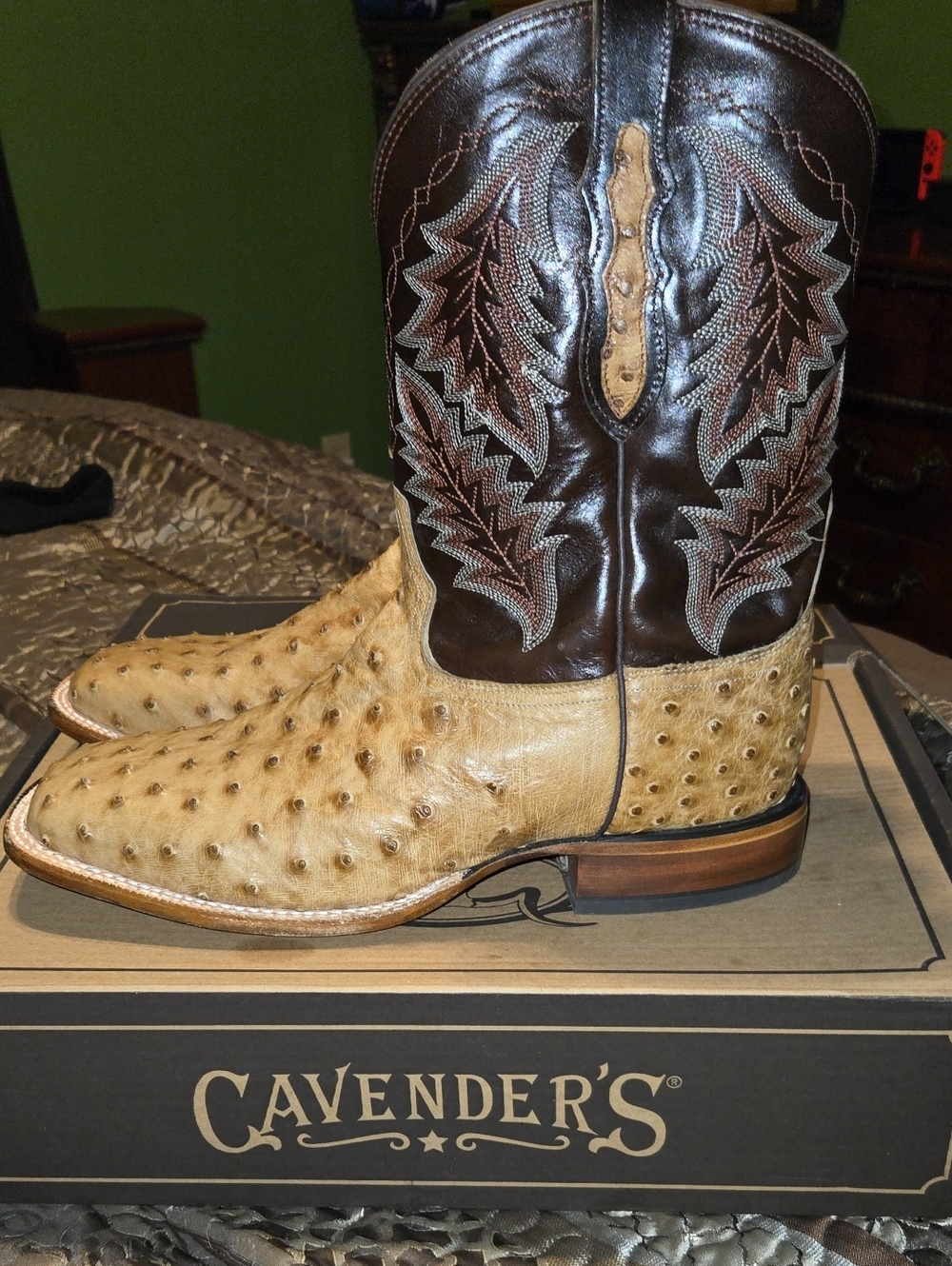 Tony Lama Full Quill Ostrich Western Boots Brown & Tan US 3